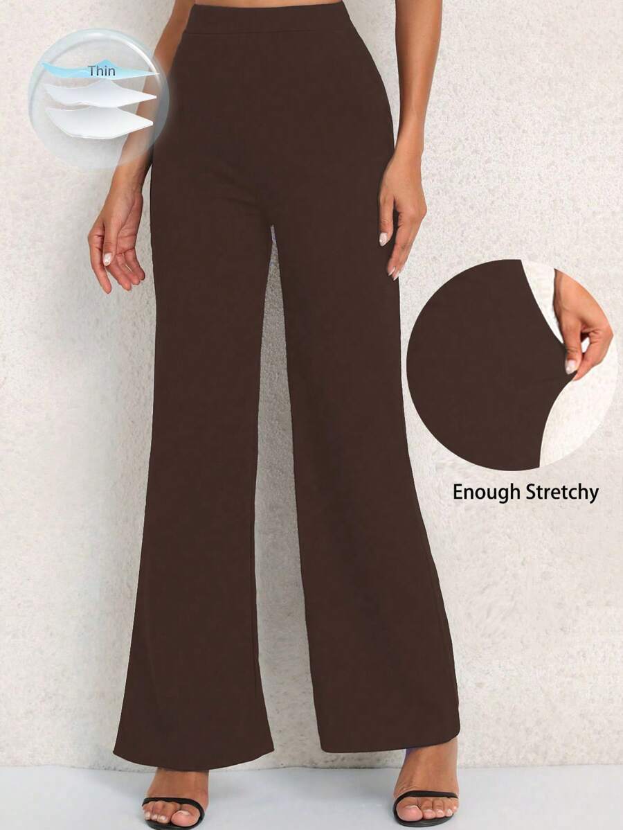 Chiquease Pantaloni lunghi svasati casual e larghi di colore tinta unita per donne