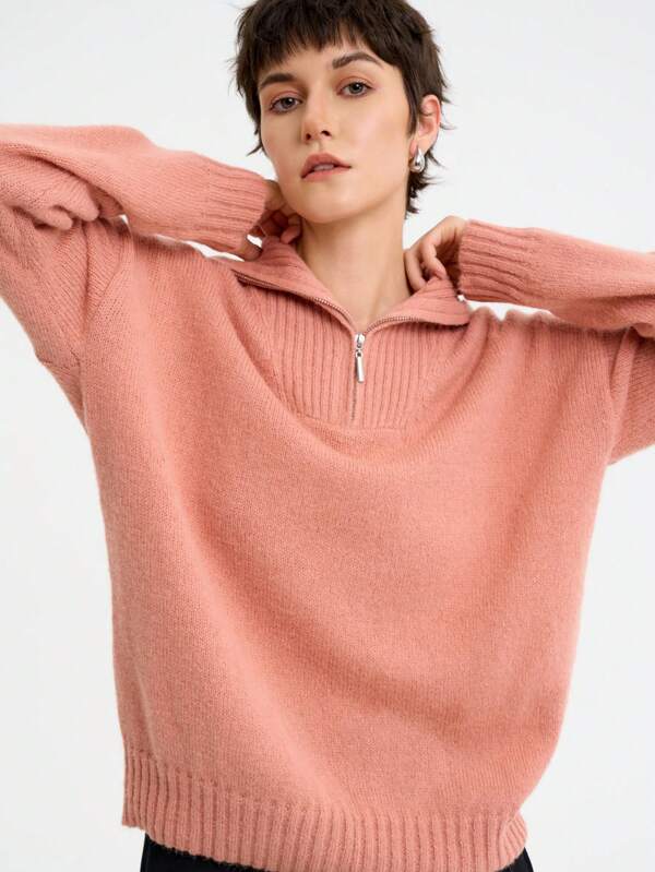 Aalyst Women Casual Drop Shoulder Plain Knit Sweater, Autumn/Winter