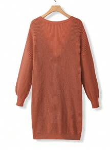 Calvaya Plus Size Solid Color Long Sleeve Pocket Casual Top, Everyday Wear - Redwood - View 2