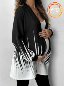 SHEIN Maternity Women's Gradient Knitted Casual Long Sleeve Jacket, Winter - Black and White - View 3