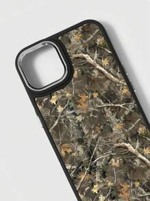 ROMWE Fairycore 1pc Vintage-Style Dried Leaf & Branch Pattern Black Phone Case, Compatible With IPhone 11 12 13 14 15 Pro Max