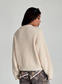 Lunelith SHEIN Lunessa 1pc Apricot Loose, Textured, Versatile, Minimalist Women Sweater For Home, Commute, Photoshoot Knit Pullover Fall Winter Outfit