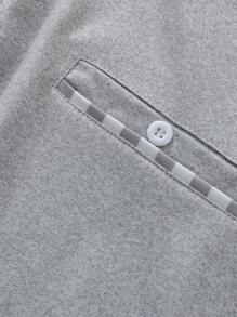 Manfinity Homme Men's Plus Size Solid Color Splicing Front Button Casual Long Sleeve Polo Shirt