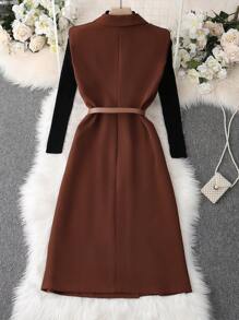 GlowEve 女式前扣平翻领口袋休闲西装夹克 - 鏽棕色 - 查看 2