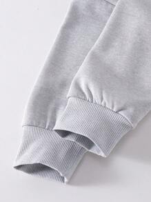SHEIN Young Girl Casual Everyday Sporty Hooded Full Zip Long Sleeve Jumpsuit, Gray, Comfortable Waist Drawstring Simple Leisure Jumpsuit, Autumn Summer Holiday - Grey - View 5