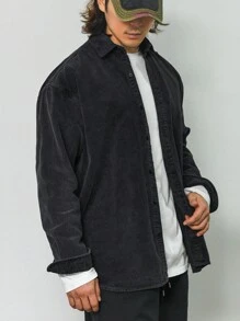 DAZY 男士休闲简约纯色衬衫，春秋季长袖男衬衣 - 灰色 - 查看 3