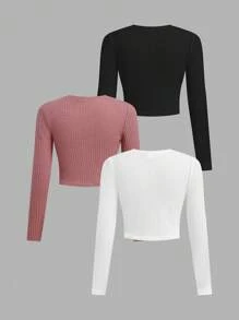 Tween Girls' Fitted Casual Simple Comfortable Versatile Round Neck Letter Graphic Long Sleeve T-Shirt