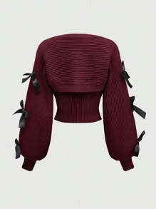 ROMWE Kawaii Set de 2 piezas de cubre y camiseta sin tirantes casuales para mujer con decoración de lazo y manga farol, versátil, apropiado para Año Nuevo y Día de San Valentín