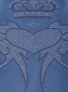 INAWLY 女式图案细节休闲简约长袖 T 恤，日常穿着图案 T 恤女式春季上衣 - 藍色 - 查看 6