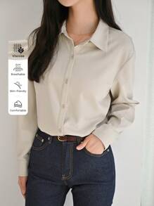 DAZY Camisa con botones y hombros caídos, blusa de manga larga