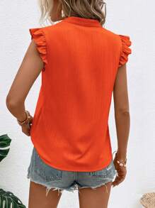 EMERY ROSE Camisa casual de vacaciones con cuello en V, ribete de volantes y estampado floral aleatorio