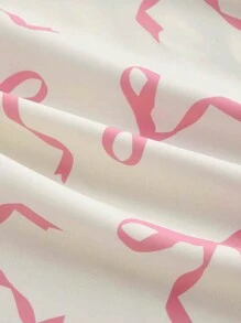 SHEIN MOD 粉色和白色蝴蝶印花夹克，冬季女装 - 米色 - 查看 4