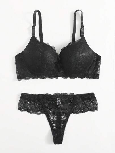 Esselle Bloemen Kanten Super Push Up BH Slipje Lingerie Set view 3