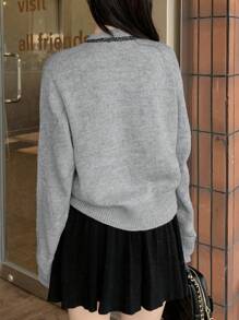 DAZY 女士秋季新款休闲前扣开衫，秋季女装 - 灰色 - 查看 3