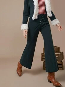 WESTFADE High Rise Lace Up Bow Cropped Flared Pants Western Nashville Outfits