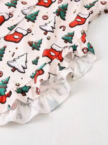 SHEIN LUNE Camisa casual de manga larga con estampado todo sobre elementos navideños para mujeres - Albaricoque - Ver 4