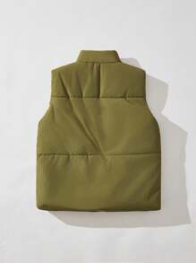 SHEIN Boys' Fashionable Sleeveless Padded Vest With Logo - Army Green - View 2