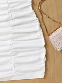 SHEIN Girlism Teen Girl Solid Pleated Simple Dress - White - View 3