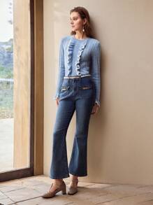 MOTF PREMIUM 对比色荷叶边毛衣