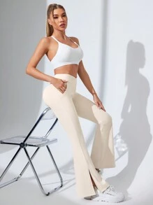 Women's Solid Color Minimalist Sports Pants, Casual Daily Wear