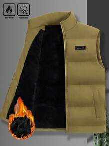 Manfinity Homme Loose Fit Men's Letter Patched Thick Padded  Vest Jacket - Army Green - View 6