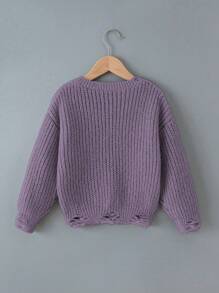Floral Decor Sweater, Versatile Casual Knit Pullover For Teens, Everyday Wear - Purple - View 2