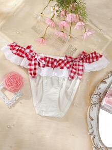 Sweet Plaid Bow Ruffled Trim Women Panties - Multicolor - View 6
