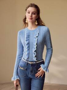 MOTF PREMIUM 对比色荷叶边毛衣