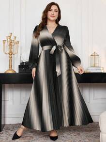 Modelyn Elegant Criss Cross V-Neck Printed Plus Size Dress Maxi Women Outfit Long Evening Dresses Fall Cloth For Women