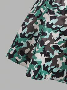 Girls Camo Print Top, Solid Color Skirt And Orange Tank Top 3pcs Set - Black - View 3