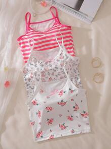 花卉印花兔子可爱牛奶丝吊带背心 中大女童