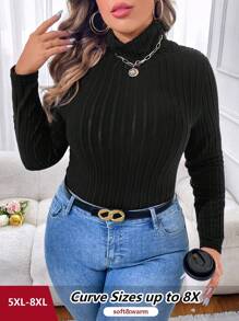 SHEIN CURVE+ Body de manga larga de cuello alto de color sólido para mujer de talla grande