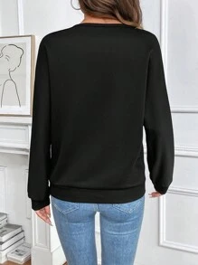 Calvaya Sudadera con cuello redondo de manga larga con empalmes geométricos en blanco y negro, para otoño/invierno