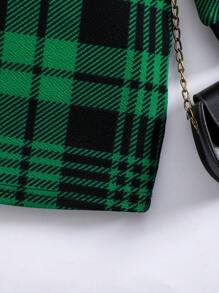 SHEIN Babygirl Cute Green Plaid Long Sleeve Knitted Dress, Autumn/Winter - Dark Green - View 5