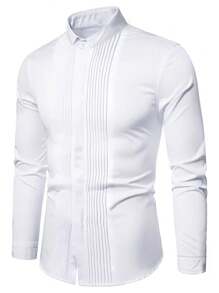 Manfinity Homme Cămașă de rochie minimalistă cu mânecă lungă pentru bărbați, ocazională, pentru tata și mine, bărbați cu bani vechi, serviciu, cămașă de rochie albă pentru bărbați Cămașă de rochie albă pentru bărbați Topuri albe pentru bărbați