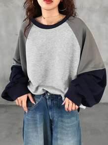 FRIFUL Women Casual Colorblock Raglan Sleeve Sweatshirt For Autumn/Winter