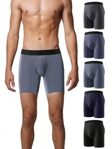 5pcs/Pack Men's Solid Color Boxer Briefs Stretchy Trunks - Multicolor - View 1