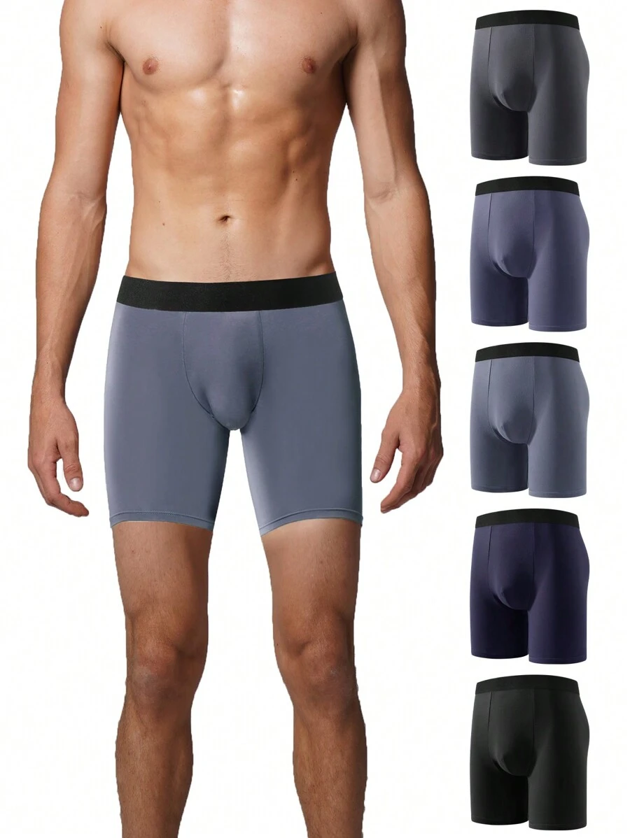 5pcs/Pack Men's Solid Color Boxer Briefs Stretchy Trunks - Multicolor - View 1