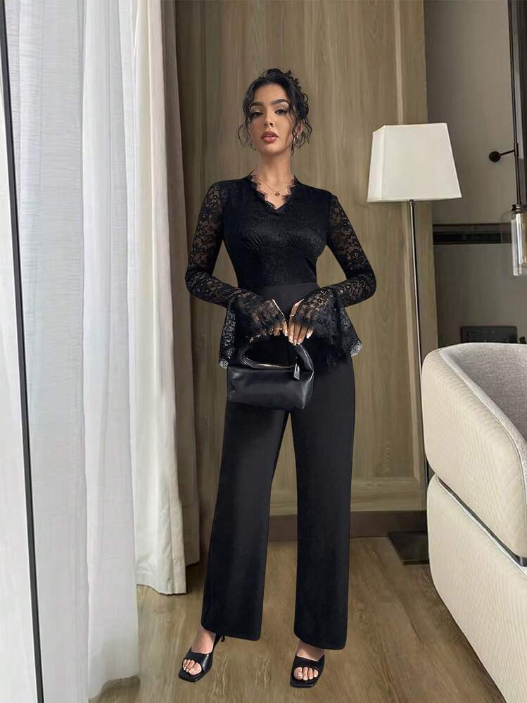 Chiquease Mono elegante para mujer con escote en V, parches de
