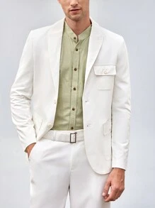 Manfinity VCAY Men's Woven Casual Business Suit Jacket, Suitable For Office - White - View 5