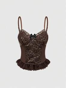 ROMWE Grunge Punk Leopard Print Sexy Cross Pendant Lace Vintage Bustier Camisole For Women