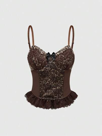 Grunge Punk Leopard Print Sexy Cross Pendant Lace Vintage Bustier Camisole For Women