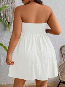 Breezaya Plus Size Boho Summer Solid Shirred Textured Tube Dress