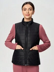 TaskEZ Women's Padded Vest With Multiple Pockets, Healthcare Scrub Uniform Jacket, Autumn/Winter - Black - View 7