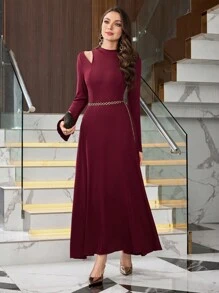 Modelyn Women's Elegant Off Shoulder Long Sleeve Midi Dress Burgundy Maxi Women Outfit Long Evening Dresses