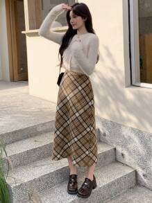 DAZY 女士格子简约 A 字裙，休闲日常穿着