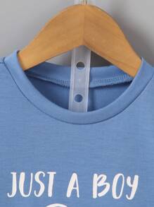 SHEIN 男童休闲标语印花短袖T恤，夏季 - 藍色 - 查看 4