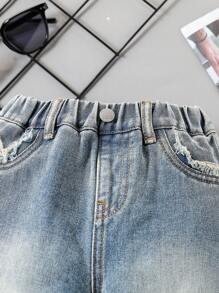 SHEIN 婴儿/女婴复古蓝色牛仔胡萝卜腿裤 - 中等水洗藍 - 查看 5