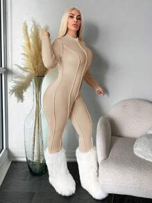 SHEIN SXY Mono entallado de un solo color talla grande, informal, para otoño/invierno