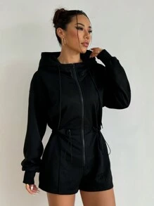 SHEIN Sport Studio 1pc Sports Jumpsuit Pants, Solid Color, Zipper, Casual Minimalist Style, For Everyday Wear